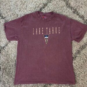Lake Tahoe Graphic Embroidered T-Shirt - Maroon